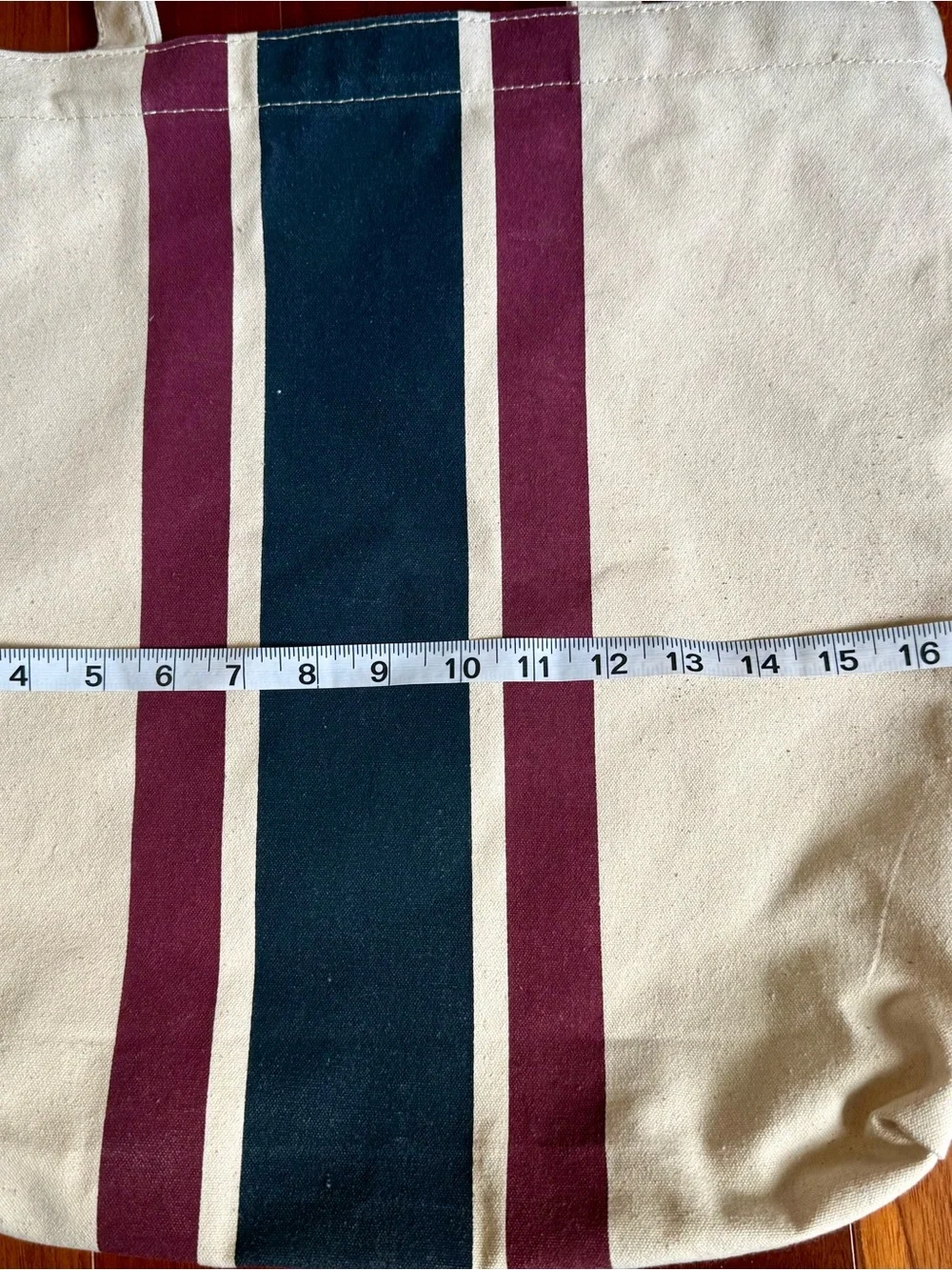 J. Crew Canvas Tote with Navy Blue  Plum Center Stripe